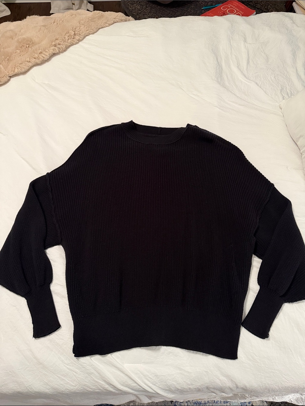 aerie Black oversized Ribbed Crewneck Sweater